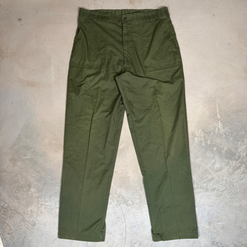 Vintage 80s US Army OG-507 Fatigue Utility Pants 40x33 Olive Drab Green Sateen
